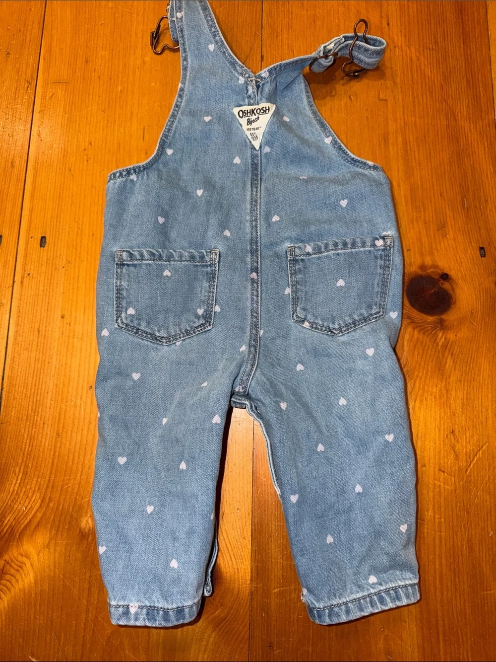 OshKosh B'gosh Light Blue Denim Overalls with White Heart Print size 6 months